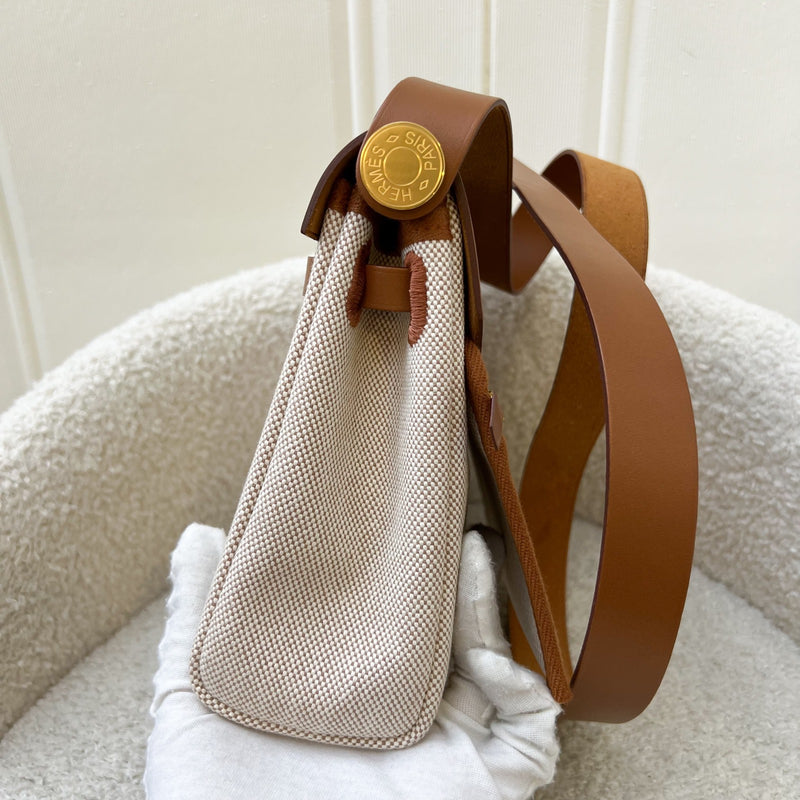 Hermes Mini Herbag Retourne in Ecru-Beige Canvas, Fauve Leather and GHW