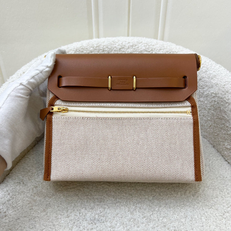 Hermes Mini Herbag Retourne in Ecru-Beige Canvas, Fauve Leather and GHW