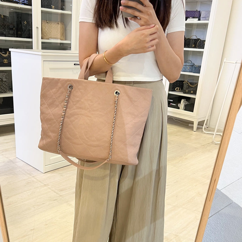 Chanel Large Quilted Tote Bag in Pink Caviar and SHW