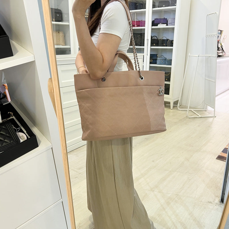 Chanel Large Quilted Tote Bag in Pink Caviar and SHW