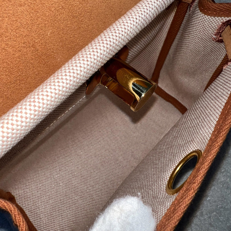 Hermes Mini Herbag Retourne in Ecru-Beige Canvas, Fauve Leather and GHW