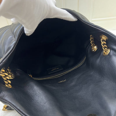 Saint Laurent YSL Medium Puffer Bag in Black Lambskin and GHW