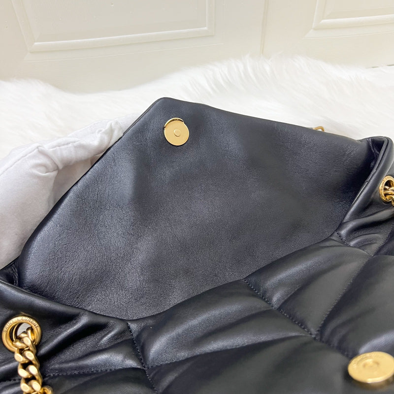 Saint Laurent YSL Medium Puffer Bag in Black Lambskin and GHW