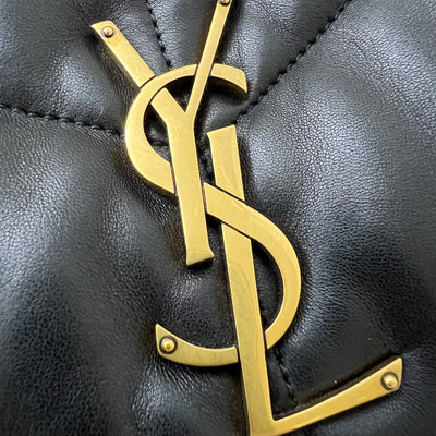 Saint Laurent YSL Medium Puffer Bag in Black Lambskin and GHW