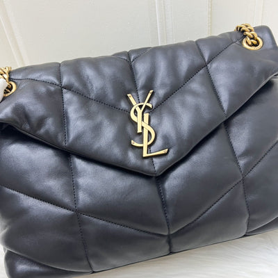 Saint Laurent YSL Medium Puffer Bag in Black Lambskin and GHW