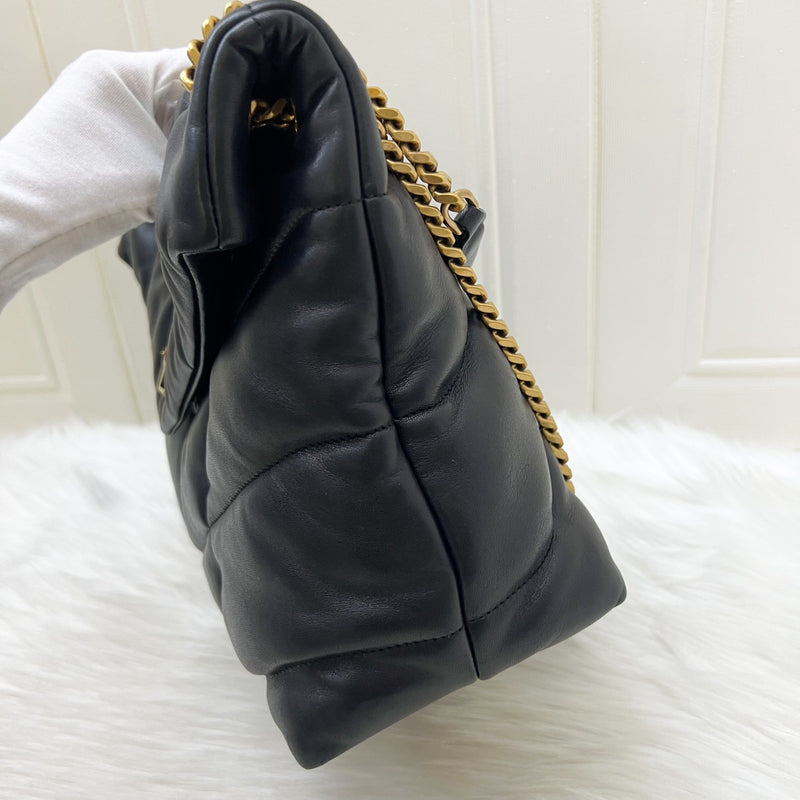 Saint Laurent YSL Medium Puffer Bag in Black Lambskin and GHW