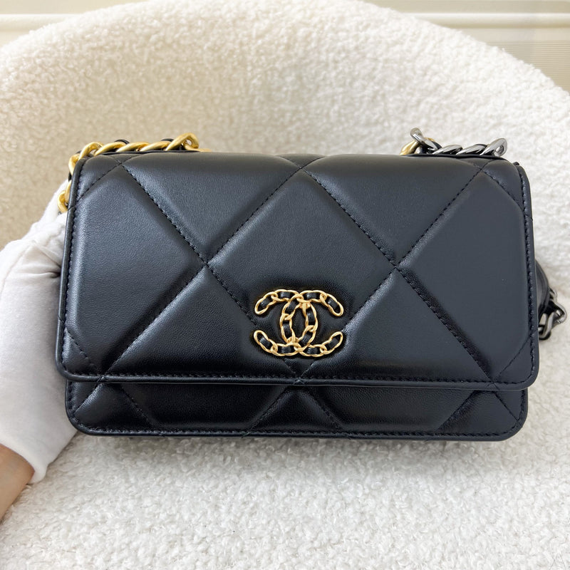 Chanel 19 Wallet on Chain WOC in Black Lambskin and 3 Tone Hardware