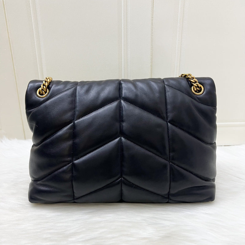 Saint Laurent YSL Medium Puffer Bag in Black Lambskin and GHW