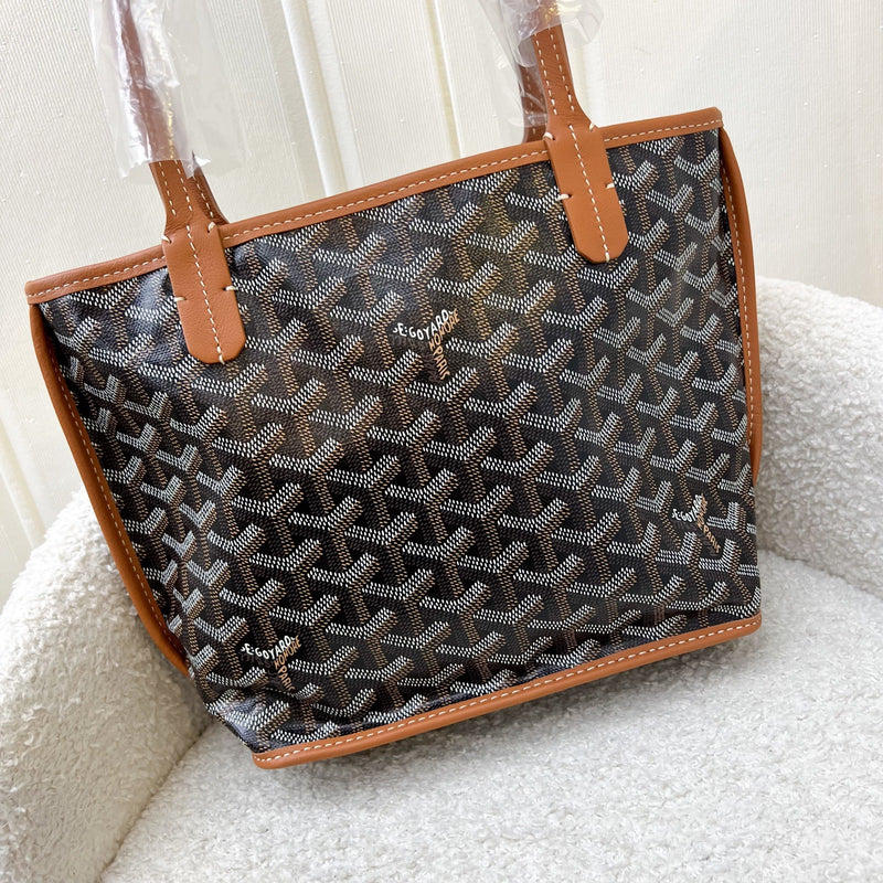 Goyard Mini Anjou in Black Goyardine Canvas with Camel Trim