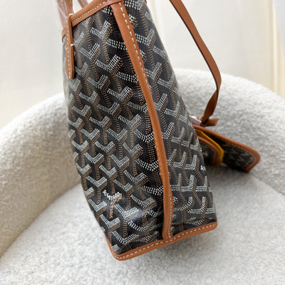 Goyard Mini Anjou in Black Goyardine Canvas with Camel Trim