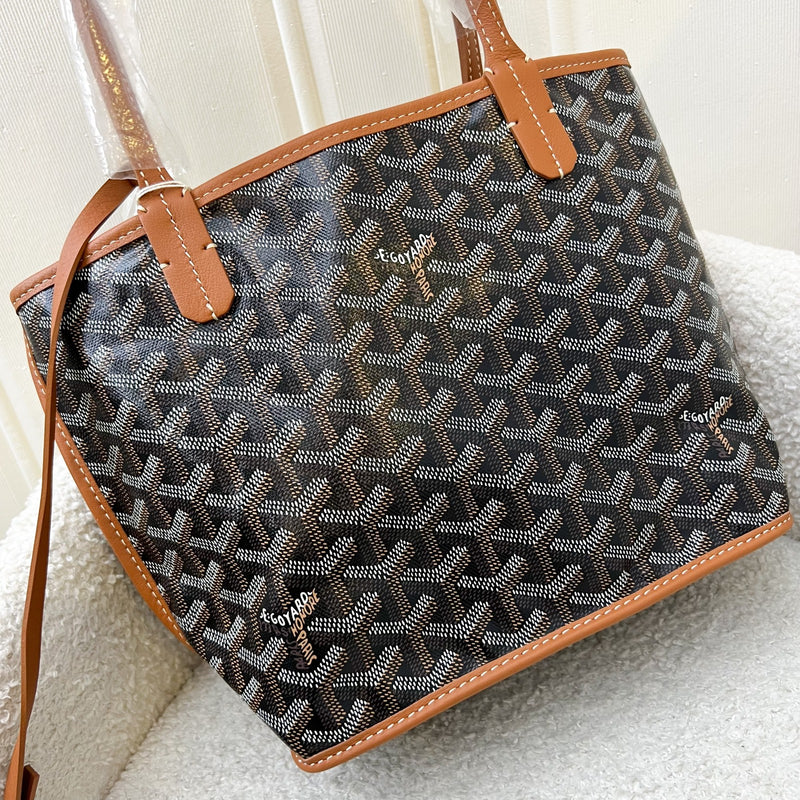 Goyard Mini Anjou in Black Goyardine Canvas with Camel Trim