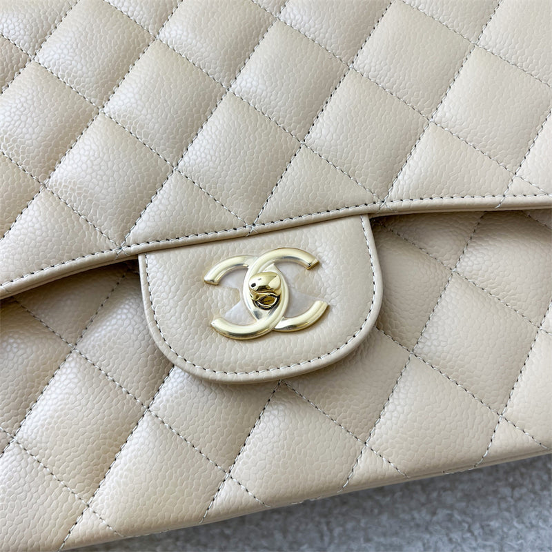 Chanel Jumbo Classic Flap DF in Classic Beige Clair Caviar and GHW