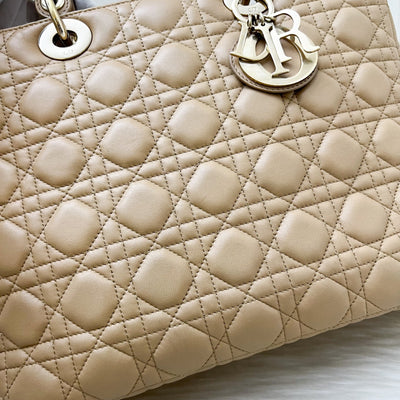 Dior Large Lady Dior in Milk Tea Beige Lambskin and GHW