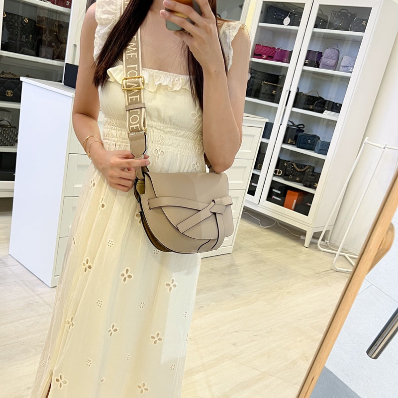 Loewe Small Gate Bag in Sand (Grey) Calf Leather, Jacquard and GHW