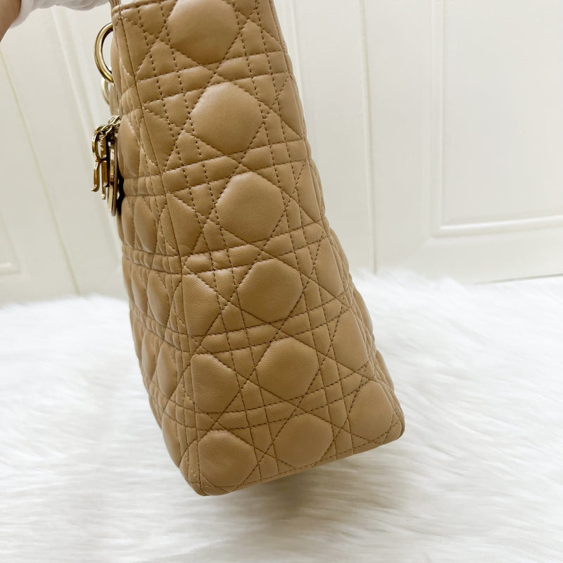 Dior Large Lady Dior in Milk Tea Beige Lambskin and GHW