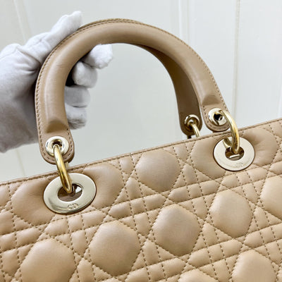 Dior Large Lady Dior in Milk Tea Beige Lambskin and GHW