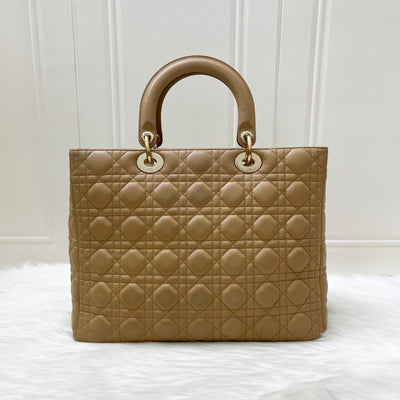 Dior Large Lady Dior in Milk Tea Beige Lambskin and GHW