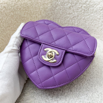 Chanel 22S Heart Clutch with Chain (Small Size) in Purple Lambskin and LGHW