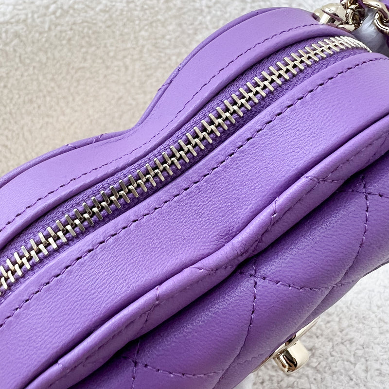 Chanel 22S Heart Clutch with Chain (Small Size) in Purple Lambskin and LGHW