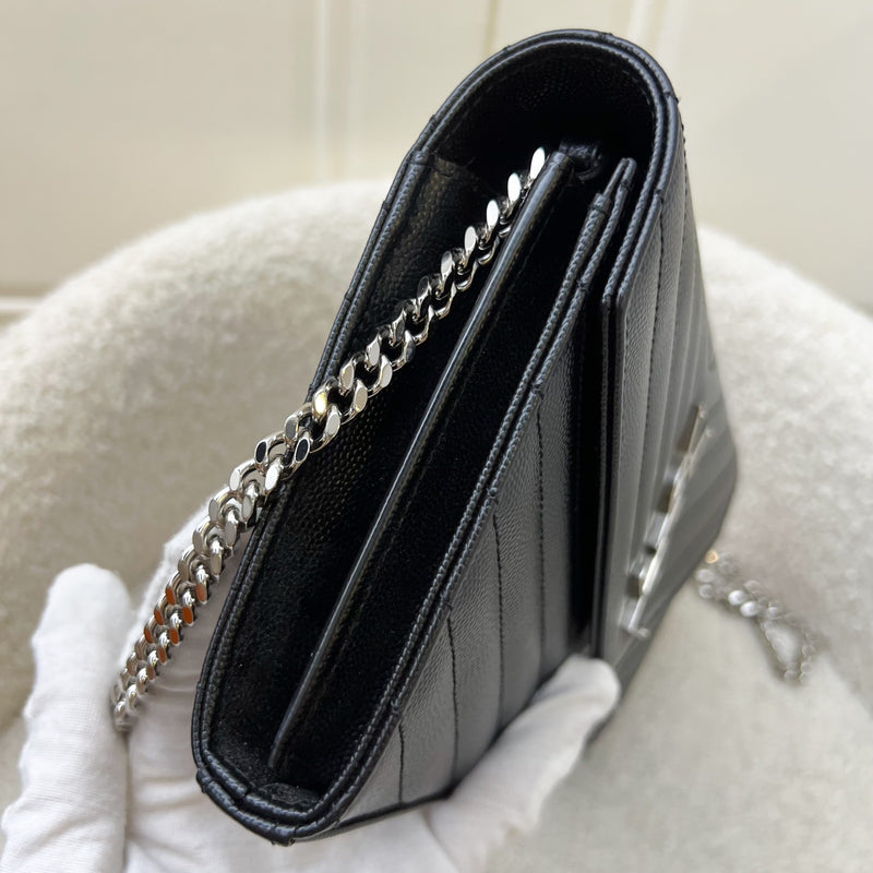 Saint Laurent YSL Medium Classic Cassandre Wallet on Chain WOC in Black Grained Leather and SHW
