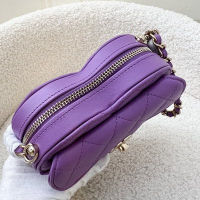 Chanel 22S Heart Clutch with Chain (Small Size) in Purple Lambskin and LGHW