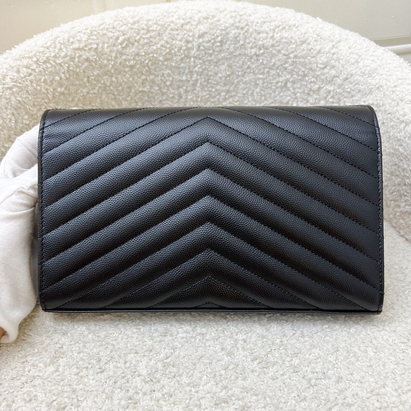 Saint Laurent YSL Medium Classic Cassandre Wallet on Chain WOC in Black Grained Leather and SHW