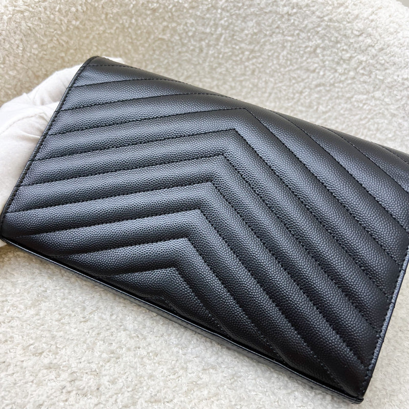 Saint Laurent YSL Medium Classic Cassandre Wallet on Chain WOC in Black Grained Leather and SHW