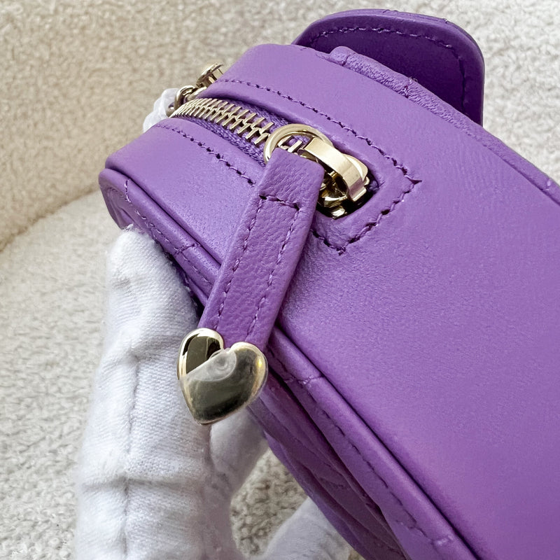 Chanel 22S Heart Clutch with Chain (Small Size) in Purple Lambskin and LGHW