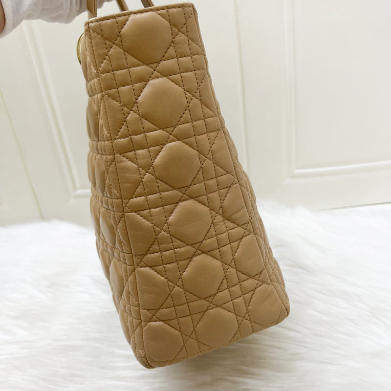 Dior Large Lady Dior in Milk Tea Beige Lambskin and GHW