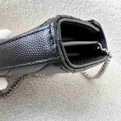 Saint Laurent YSL Medium Classic Cassandre Wallet on Chain WOC in Black Grained Leather and SHW