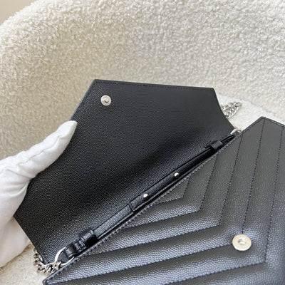Saint Laurent YSL Medium Classic Cassandre Wallet on Chain WOC in Black Grained Leather and SHW