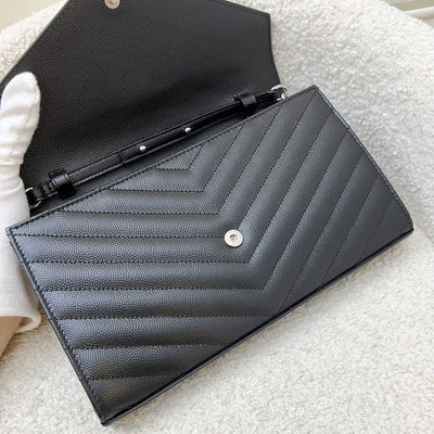 Saint Laurent YSL Medium Classic Cassandre Wallet on Chain WOC in Black Grained Leather and SHW