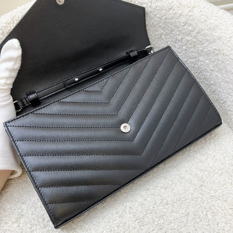 Saint Laurent YSL Medium Classic Cassandre Wallet on Chain WOC in Black Grained Leather and SHW