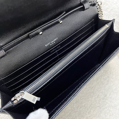 Saint Laurent YSL Medium Classic Cassandre Wallet on Chain WOC in Black Grained Leather and SHW