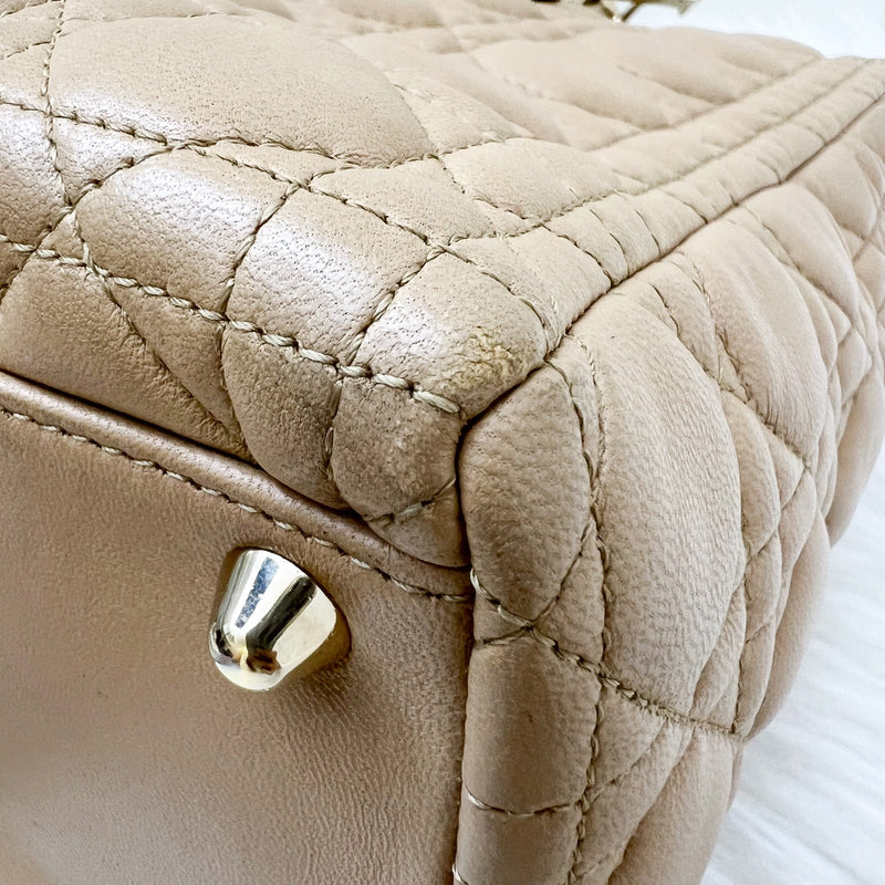 Dior Large Lady Dior in Milk Tea Beige Lambskin and GHW