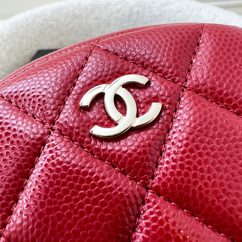 Chanel Round Coin Purse in Red Caviar and LGHW