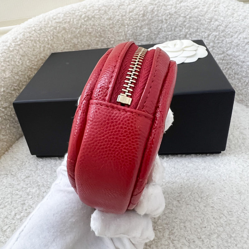 Chanel Round Coin Purse in Red Caviar and LGHW