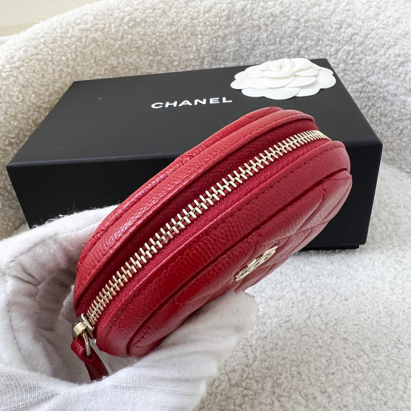 Chanel Round Coin Purse in Red Caviar and LGHW