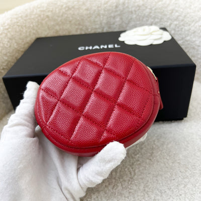 Chanel Round Coin Purse in Red Caviar and LGHW