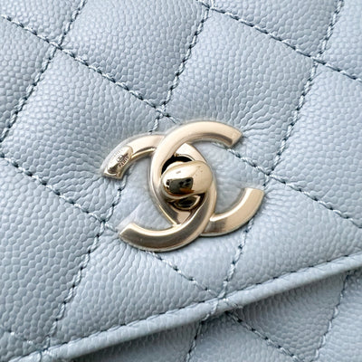 Chanel Small (24cm) Coco Handle in 22P Robin Egg Blue Caviar and LGHW (Model: A92990)