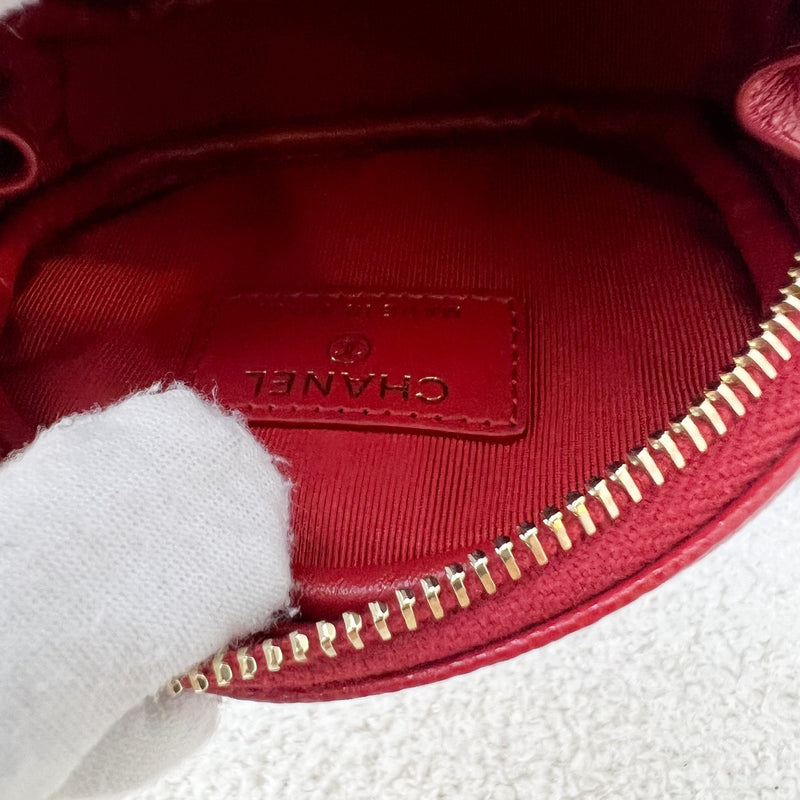 Chanel Round Coin Purse in Red Caviar and LGHW