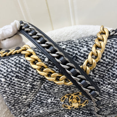 Chanel 19 Small Flap in Black and White Tweed Fabric and 3-tone HW