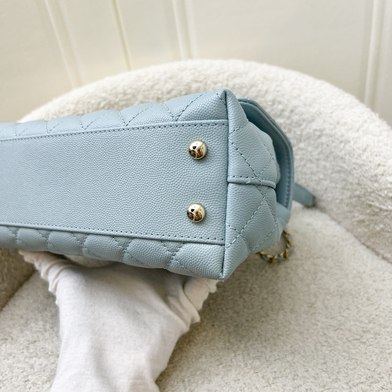 Chanel Small (24cm) Coco Handle in 22P Robin Egg Blue Caviar and LGHW (Model: A92990)