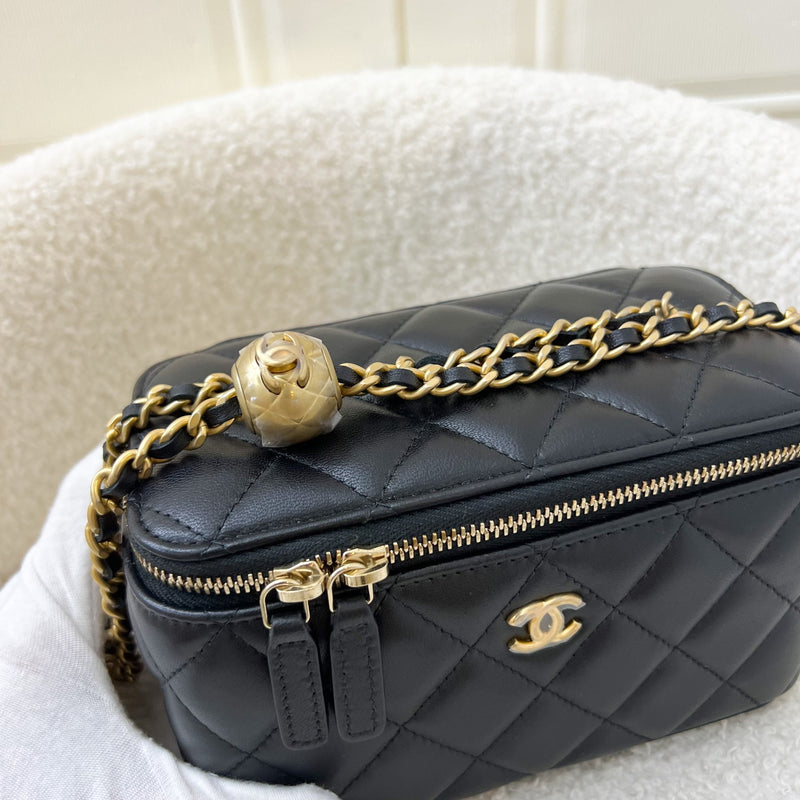 Chanel 23K Pearl Crush Small Vanity in Black Lambskin and AGHW