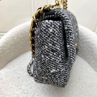 Chanel 19 Small Flap in Black and White Tweed Fabric and 3-tone HW