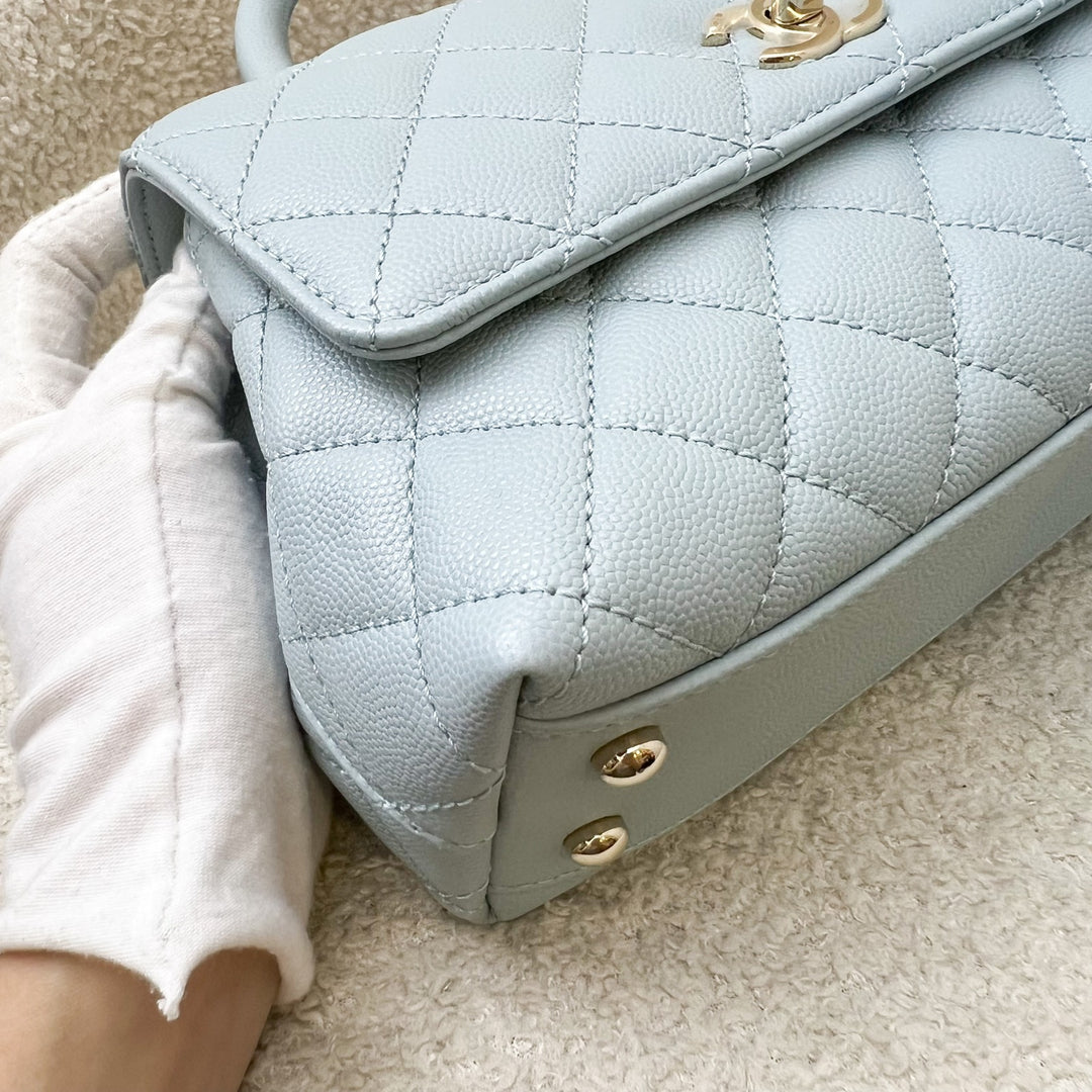 Chanel Small (24cm) Coco Handle in 22P Robin Egg Blue Caviar and