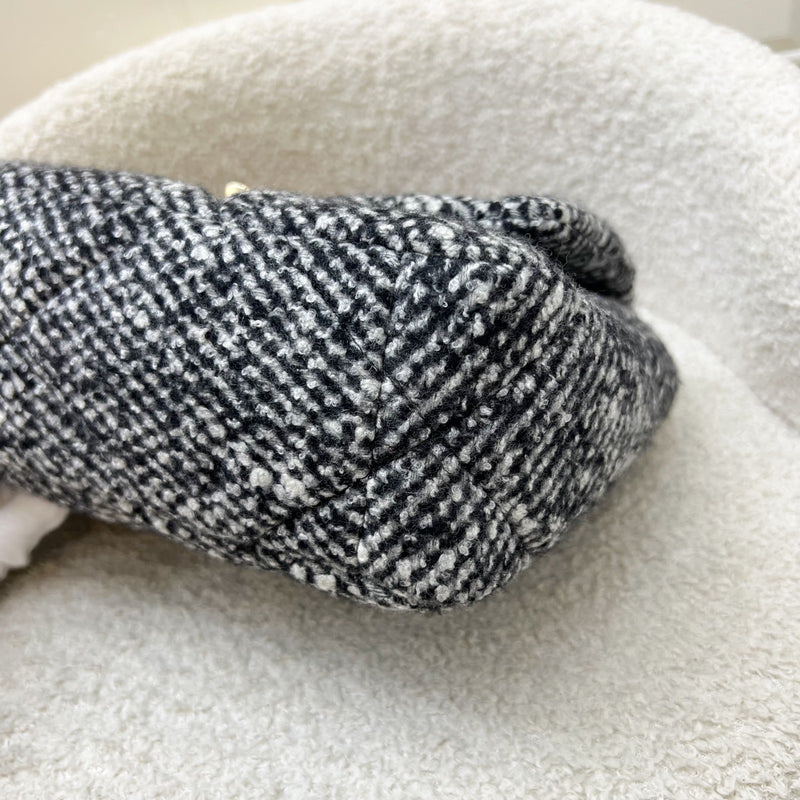 Chanel 19 Small Flap in Black and White Tweed Fabric and 3-tone HW