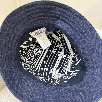 Hermes Helen Silky Bucket Hat in Dark Blue Denim Sz 57