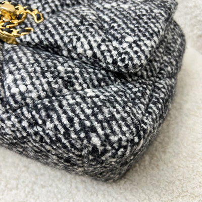 Chanel 19 Small Flap in Black and White Tweed Fabric and 3-tone HW