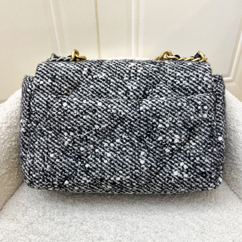 Chanel 19 Small Flap in Black and White Tweed Fabric and 3-tone HW